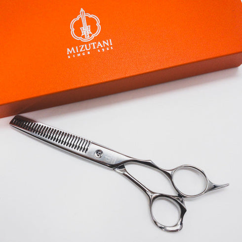 美品【ミズタニシザーズ ミズタニシザーMIZUTANI SCISSORS】CRONOS4クロノス オフセット シザー セニング 美容ハサミ すきばさみ 美容師 理容師 約9% 右利き 6インチ 中古 sc1055