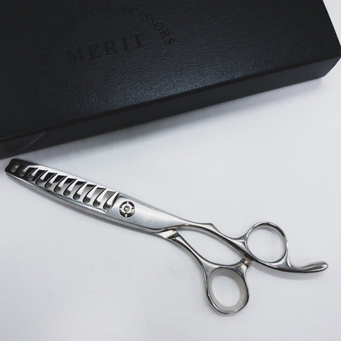 美品【MERITメリット山神剣】air cjn オフセット シザー セニング 美容ハサミ すきばさみ 美容師 理容師 約20% 右利き 6インチ 中古 sc1086