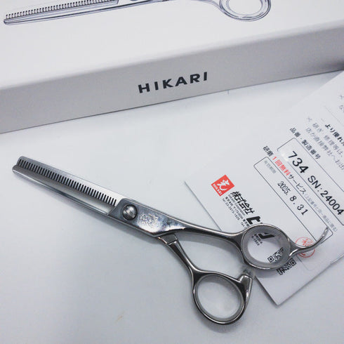 美品【ヒカリシザーズHIKARI光シザーHIKARI SCISSORS】TRENDY3 734 逆刃 オフセット シザー セニング 美容ハサミ すきばさみ 美容師 理容師 約10% 右利き 6インチ 中古 sc1130