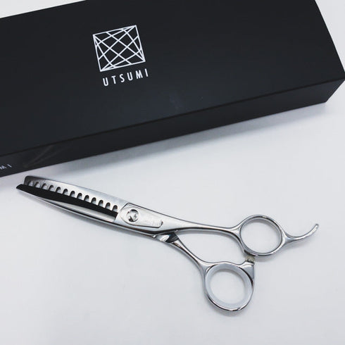 新品未使用【内海ウツミUTSUMI】OF50R オフセット シザー セニング 美容ハサミ すきばさみ 美容師 理容師 約50% 右利き 6インチ 中古 sc2410