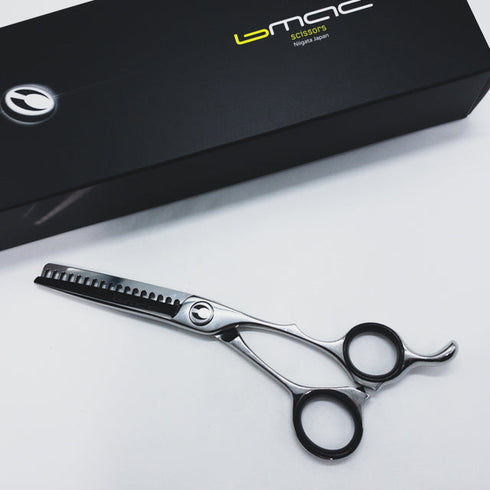 美品【マック シザーBMAC】FT-6017B/B オフセット シザー セニング 美容ハサミ すきばさみ 美容師 理容師 約55~65% 右利き 6インチ 中古 sc1238