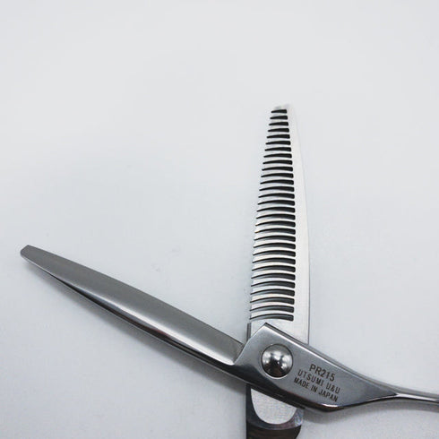 美品【内海ウツミUTSUMI】PR215 オフセット シザー セニング 美容ハサミ すきばさみ 美容師 理容師 約15% 右利き 6インチ 中古 sc1256