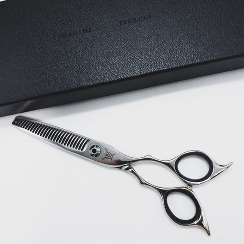 美品【山神剣 YAMAGAMI TSURUGI】AQUA N-MⅡ N-M2 メガネ シザー セニング 美容ハサミ すきばさみ 美容師 理容師 約20% 右利き 6インチ 中古 sc1499