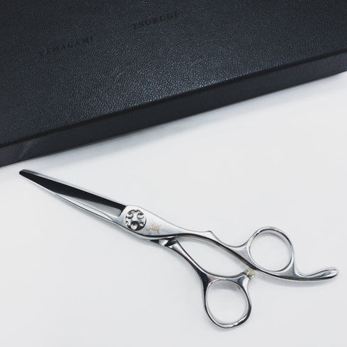 美品【山神剣 YAMAGAMI TSURUGI】AQUA+ N-CJN575 シザー オフセット 理容 美容ハサミ 美容師 理容師 右利き 5.8インチ 中古 sc1513