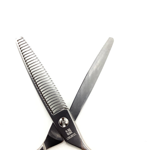 【オオカワプロシザーズ オオカワプロシザーOKAWA PRO SCISSORS】302 メガネ シザー セニング 美容ハサミ すきばさみ 美容師 理容師 約25~30% 右利き 5.8インチ 中古 sc1945