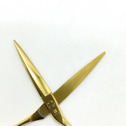 【オオカワプロシザーズ オオカワプロシザーOKAWA PRO SCISSORS】JAGⅡ SGJ60-A ゴールドコーティング シザー メガネ 理容 美容ハサミ 美容師 理容師 右利き 6インチ 中古 sc2162