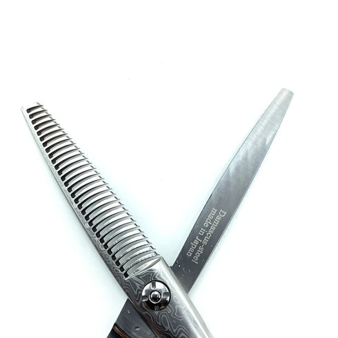 新品未使用【ルクスシザーLUXE】Fiji Gダマスカス メガネ シザー セニング 美容ハサミ すきばさみ 美容師 理容師 約25~30% 右利き 6インチ 中古 sc2554