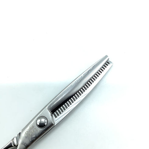 新品未使用【ルクスシザーLUXE】Fiji Gダマスカス メガネ シザー セニング 美容ハサミ すきばさみ 美容師 理容師 約25~30% 右利き 6インチ 中古 sc2554