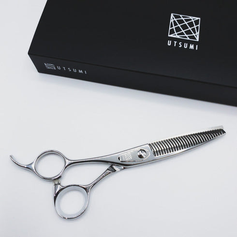 新品未使用【内海ウツミUTSUMI】OF15L 30目 オフセット シザー セニング 美容ハサミ すきばさみ 美容師 理容師 約15% 左利き 6インチ 中古 sc228
