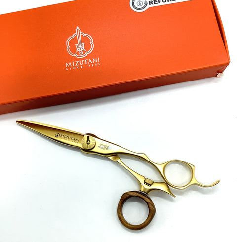 【ミズタニシザーズ ミズタニシザーMIZUTANI SCISSORS】SWIVEL S-01 × wood ring シザー オフセット 理容 美容ハサミ 美容師 理容師 右利き 5.7インチ 中古 sc2434