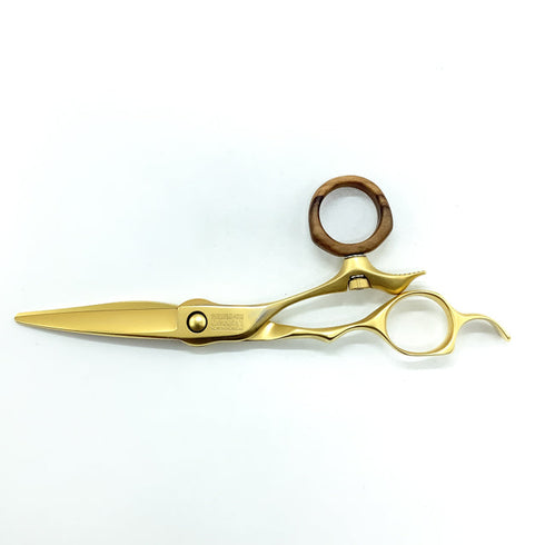 【ミズタニシザーズ ミズタニシザーMIZUTANI SCISSORS】SWIVEL S-01 × wood ring シザー オフセット 理容 美容ハサミ 美容師 理容師 右利き 5.7インチ 中古 sc2434