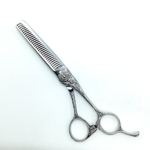 美品【ナルトシザーズ ナルトシザーNARUTO SCISSORS】二梳きヘネシーハーフラインS31唐草 オフセット シザー セニング 美容ハサミ すきばさみ 美容師 理容師 約20~25% 右利き 5.8インチ 中古 sc2453