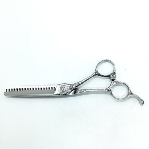 美品【ナルトシザーズ ナルトシザーNARUTO SCISSORS】二梳きヘネシーハーフラインS31唐草 オフセット シザー セニング 美容ハサミ すきばさみ 美容師 理容師 約20~25% 右利き 5.8インチ 中古 sc2453