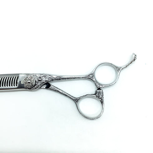 美品【ナルトシザーズ ナルトシザーNARUTO SCISSORS】二梳きヘネシーハーフラインS31唐草 オフセット シザー セニング 美容ハサミ すきばさみ 美容師 理容師 約20~25% 右利き 5.8インチ 中古 sc2453