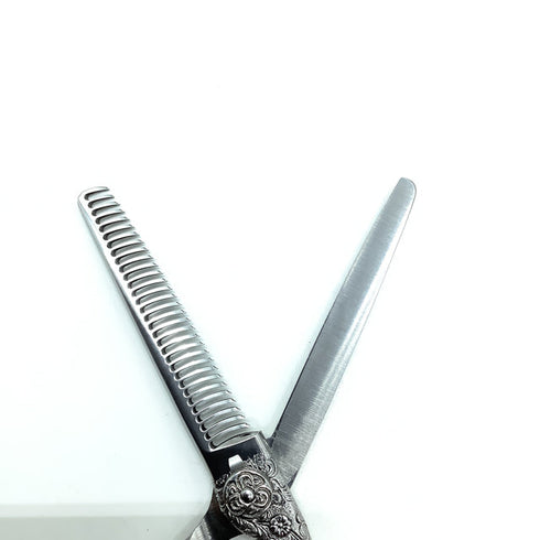 美品【ナルトシザーズ ナルトシザーNARUTO SCISSORS】二梳きヘネシーハーフラインS31唐草 オフセット シザー セニング 美容ハサミ すきばさみ 美容師 理容師 約20~25% 右利き 5.8インチ 中古 sc2453