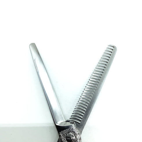 美品【ナルトシザーズ ナルトシザーNARUTO SCISSORS】二梳きヘネシーハーフラインS31唐草 オフセット シザー セニング 美容ハサミ すきばさみ 美容師 理容師 約20~25% 右利き 5.8インチ 中古 sc2453