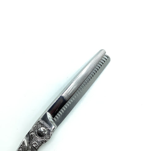 美品【ナルトシザーズ ナルトシザーNARUTO SCISSORS】二梳きヘネシーハーフラインS31唐草 オフセット シザー セニング 美容ハサミ すきばさみ 美容師 理容師 約20~25% 右利き 5.8インチ 中古 sc2453