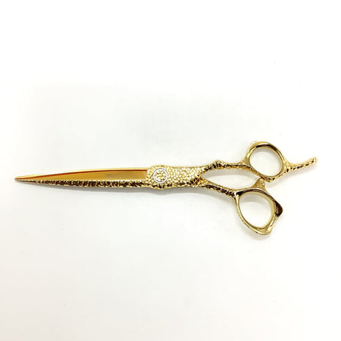 美品【ミズタニシザーズ ミズタニシザーMIZUTANI SCISSORS】CROSSOVER 槌目 ACT-1 6.7 黄金色 シザー オフセット 理容 美容ハサミ 美容師 理容師 右利き 6.7インチ 中古 sc2542