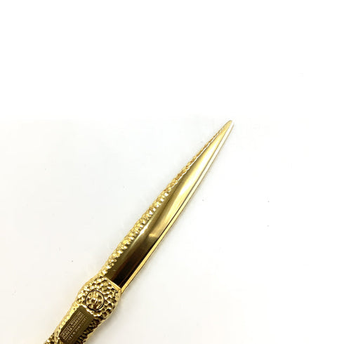 美品【ミズタニシザーズ ミズタニシザーMIZUTANI SCISSORS】CROSSOVER 槌目 ACT-1 6.7 黄金色 シザー オフセット 理容 美容ハサミ 美容師 理容師 右利き 6.7インチ 中古 sc2542