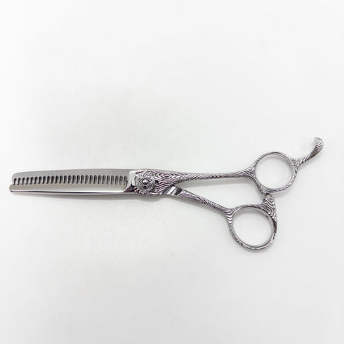 【ナルトシザーズ ナルトシザーNARUTO SCISSORS】二梳きヘネシースケルトー木目 オフセット シザー セニング 美容ハサミ すきばさみ 美容師 理容師 約10% 右利き 5.8インチ 中古 sc2682