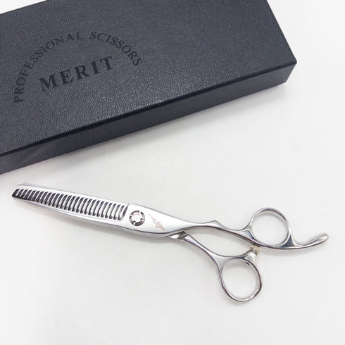 【MERITメリット山神剣】AQUA N-CJN オフセット シザー セニング 美容ハサミ すきばさみ 美容師 理容師 約20% 右利き 6インチ 中古 sc3009