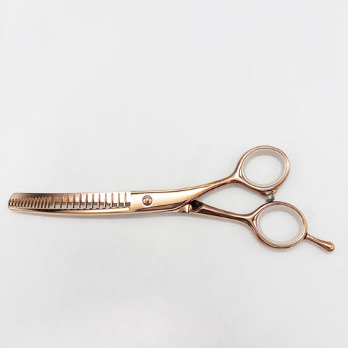 【ヘアリセッターHAIR RESETTER】特殊セニング ピンクゴールド オフセット シザー セニング 美容ハサミ すきばさみ 美容師 理容師 約% 右利き 6.5インチ 中古 sc3158