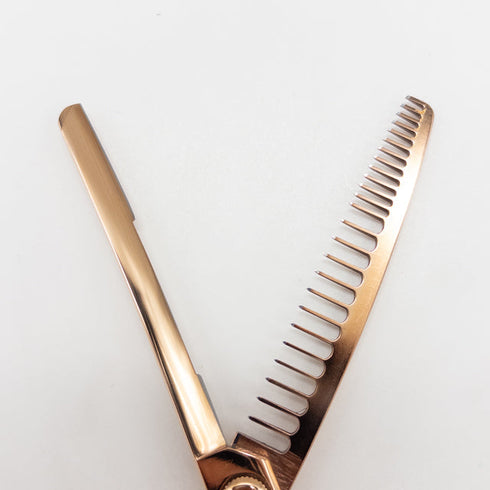 【ヘアリセッターHAIR RESETTER】特殊セニング ピンクゴールド オフセット シザー セニング 美容ハサミ すきばさみ 美容師 理容師 約% 右利き 6.5インチ 中古 sc3158