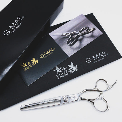 【トラックスシザーズ トラックスシザーTRACKS SCISSORS G-MAS】REMOVE くせ毛改善 オフセット シザー セニング 美容ハサミ すきばさみ 美容師 理容師 約5~10% 右利き 6インチ 中古 sc447