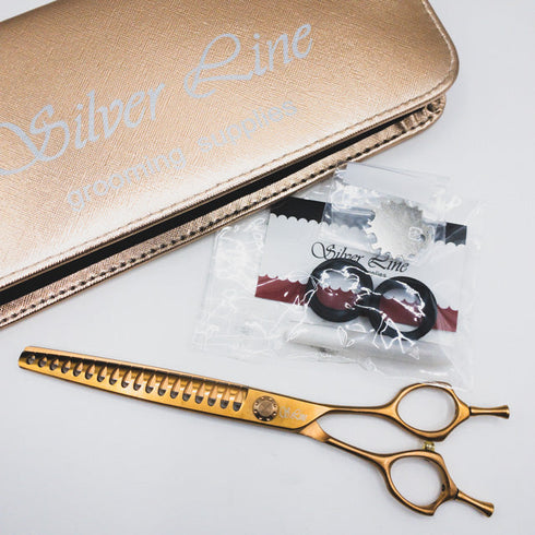 美品【シルバーラインSilverLine】ゴールドパンパン手品ハサミSUM7518 トリミングシザー 右利き セニング トリマー ペット 7.5インチ 中古 sc519