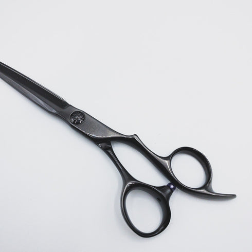 美品【マユミシザーMAYUMI】VM-65ブラックコーティング シザー オフセット理容 美容ハサミ 美容師 理容師 右利き 6.5インチ 中古 sc83