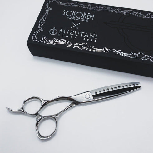 【ミズタニシザーズ ミズタニシザーMIZUTANI SCISSORS】SCHOREM MASTER 12 LEFTYシュコーラムマスター オフセット シザー セニング 美容ハサミ すきばさみ 美容師 理容師 約35~45% 左利き 6インチ 中古 sc835